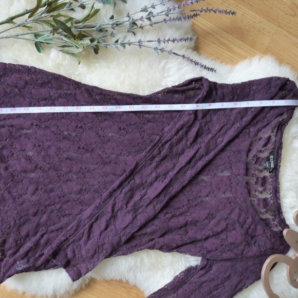 SOLD Longsleeve Sheer Lace Shirt, Eggplant/Plum - Picture 5 of 6